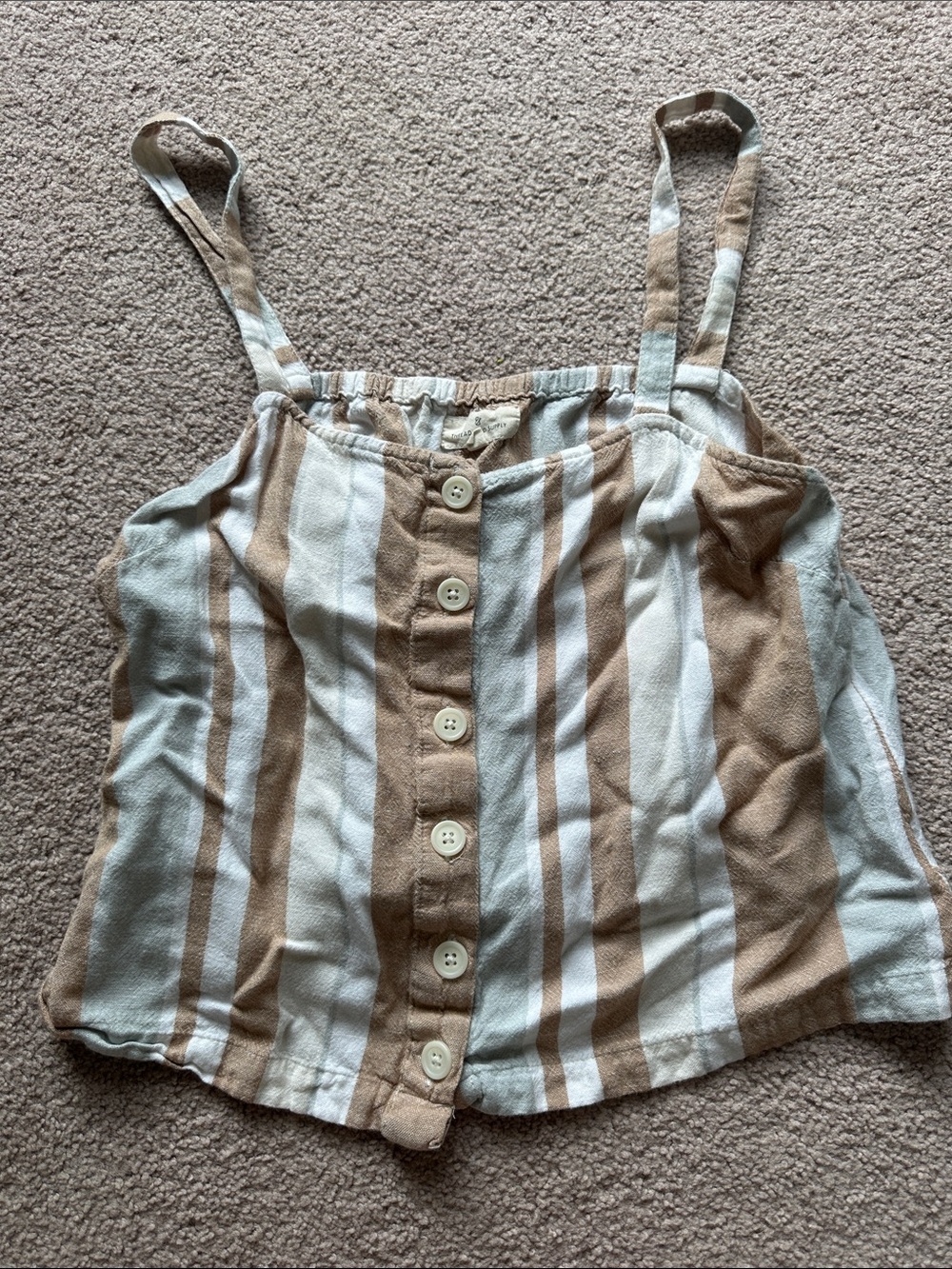 Women’s Beige & White Striped Button-Front Cropped Tank Top